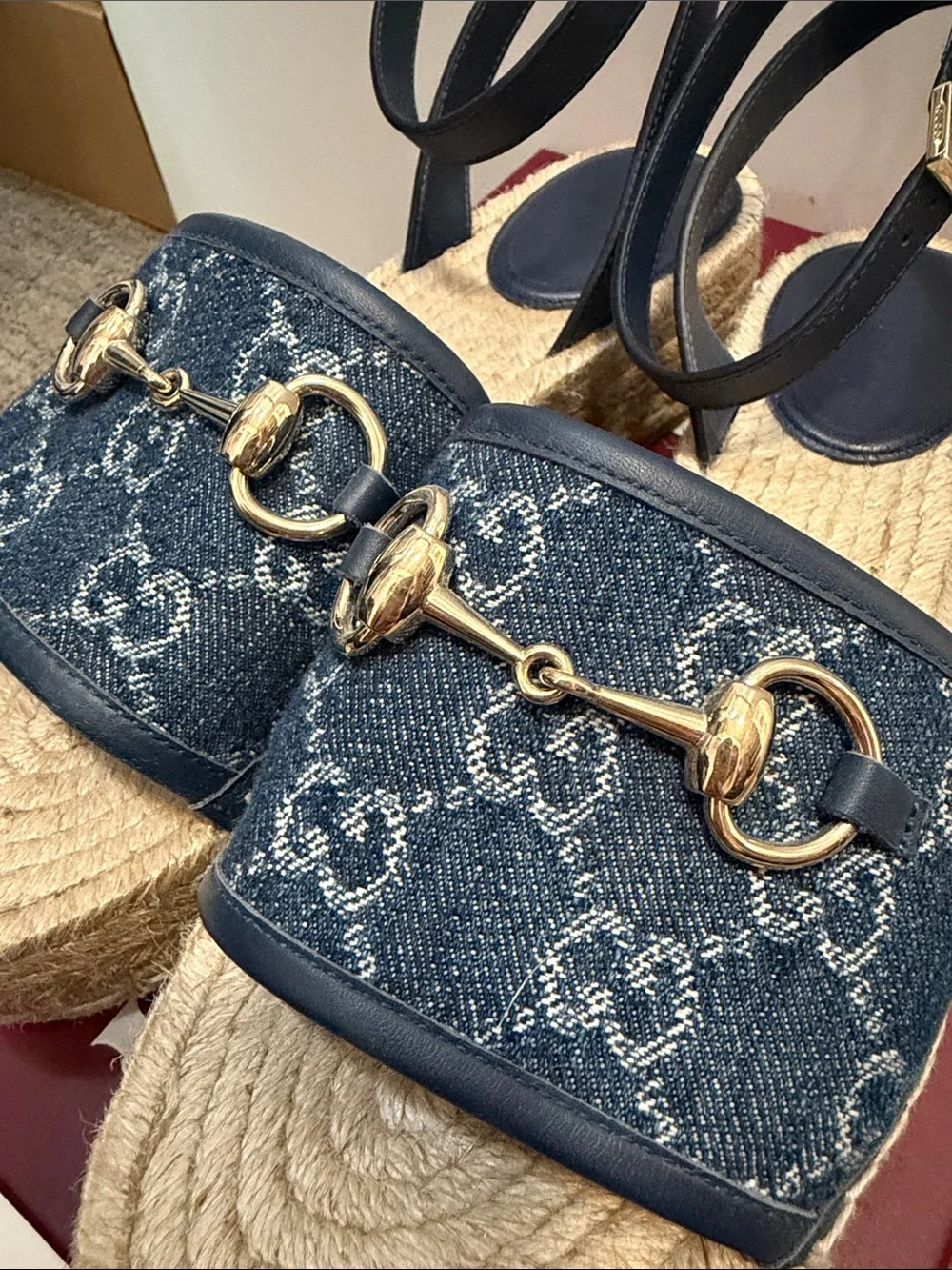 Gucci Women's Blue Denim Espadrille Platform Sandals
